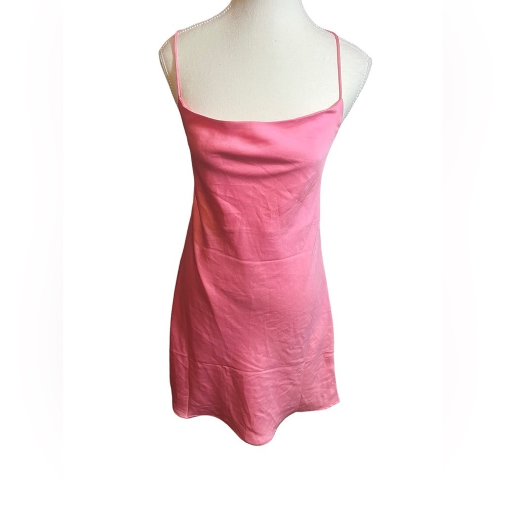 ONLY satin slip dress crisscross back strappy pink slinky size large